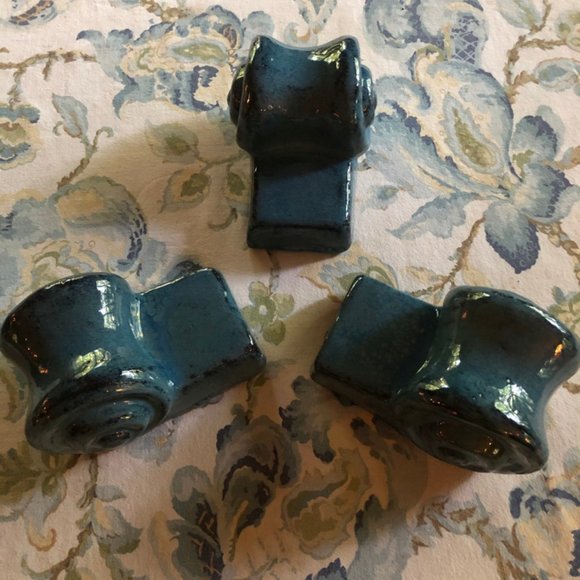 NWOT Set of 3 Glazed Pottery Garden Plant Pot Feet heavy XL Blue/Aquamarine - Picture 4 of 6
